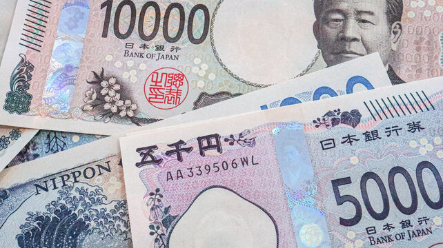 Close up of New Japanese Yen bank note (1000yen, 5000yen and 10000yen), Tokyo, Japan 2024 Sep.1