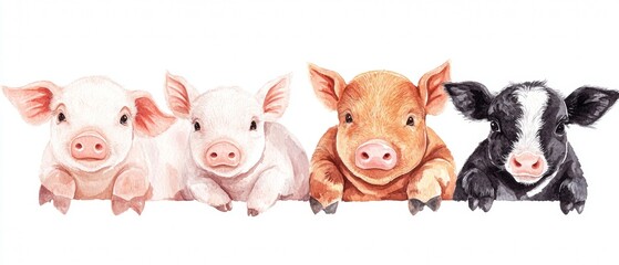 Obraz premium Four pigs are laying down in a row