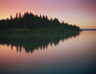 Fototapeta premium lake in the forest beautiful landscape at sunset