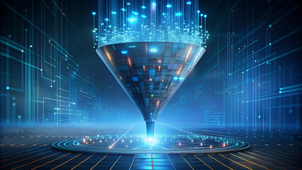 Digital funnel representing big data technology and information processing