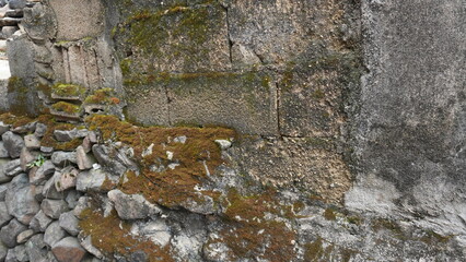 Old Stone Wall with Moss Texture Close-Up