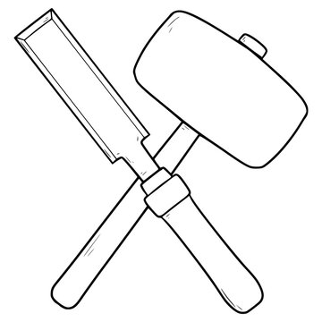 crossed chisel mallet tools black outline clip art preview