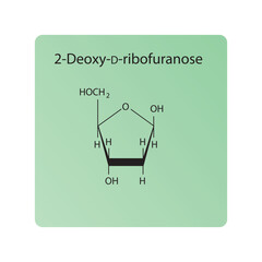 2-Deoxy-D-ribofuranose skeletal structure diagram.Sugar compound molecule scientific illustration.