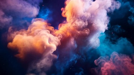 Colorful clouds of smoke swirl against a dark background