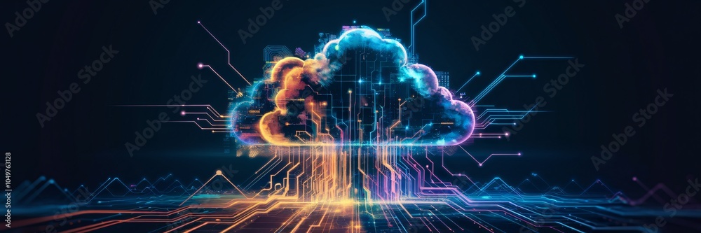 Wall mural a visually striking and conceptually compelling depiction of the digital cloud computing landscape.
