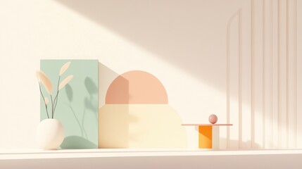 Fototapeta premium Minimalist illustration of a New Year goal, featuring clean lines and abstract symbols on a simple, pastel-toned wallpaper