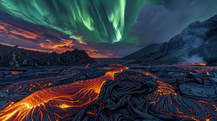Fototapeta premium A dramatic view of an isolated glacier cave with complex, fractal-like ice formations and a rare, vivid planetary conjunction creating a striking visual contrast