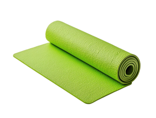 vibrant green yoga mat rolled up, perfect for fitness enthusiasts and yoga practitioners. Its textured surface provides excellent grip and comfort during workouts. 