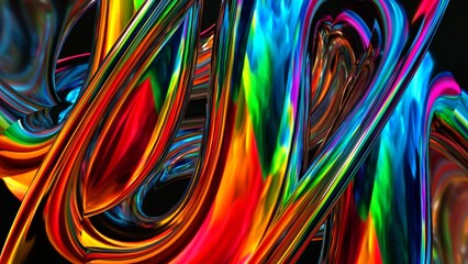 3d render, Abstract smooth shape holographic shiny colors on black background