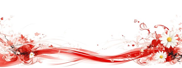  Red and white border design with ribbons, daisies, and decorative elements for the design of a blank letterhead in vector style on a white background design 