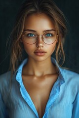 Fototapeta premium Woman with glasses and blue shirt