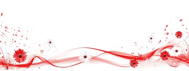  Red and white border design with ribbons, daisies, and decorative elements for the design of a blank letterhead in vector style on a white background design 