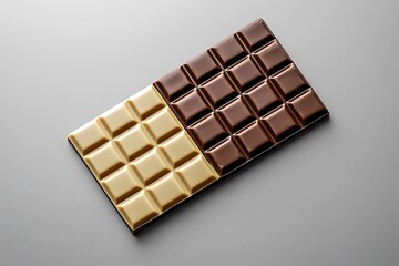  Set of white blank packaging for a chocolate bar with brown and beige colors, top view isolated on a grey background mockup template design 

