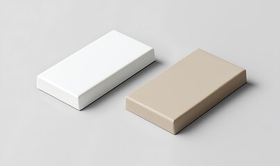  Set of white blank packaging for a chocolate bar with brown and beige colors, top view isolated on a grey background mockup template design 

