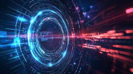 Obraz premium An innovative technological background with pulsating lines and a central circle suggesting connection.