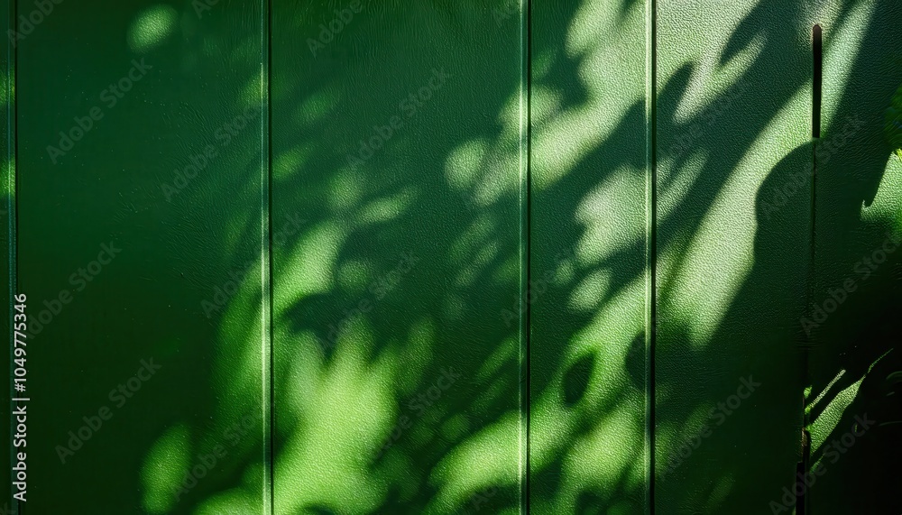 Poster sunlit leaf shadows on textured green surface. minimalistic nature inspired background with natural 