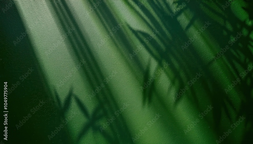 Poster sunlit leaf shadows on textured green surface. minimalistic nature inspired background with natural 