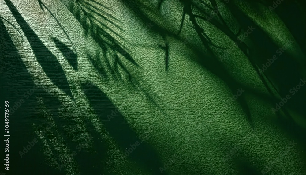 Poster sunlit leaf shadows on textured green surface. minimalistic nature inspired background with natural 