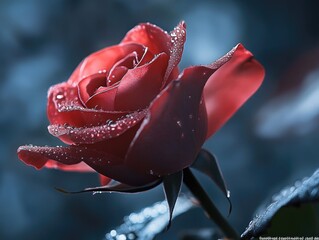 Vivid Red Rose with Drops of Water