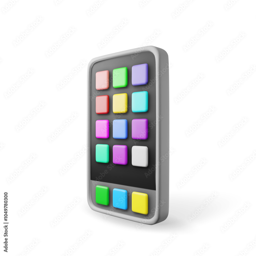 Poster 3d smartphone with ui icons isolated. render front view smart phone icon. 3d telephone with applicat