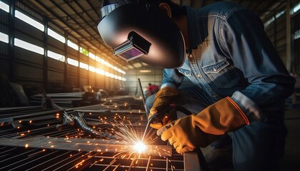 Fototapeta premium Welder working on a metal structure.
