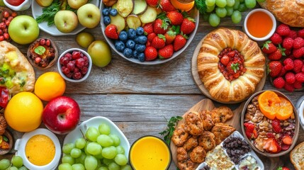 Colorful Breakfast Spread with Sweet and Savory Treats