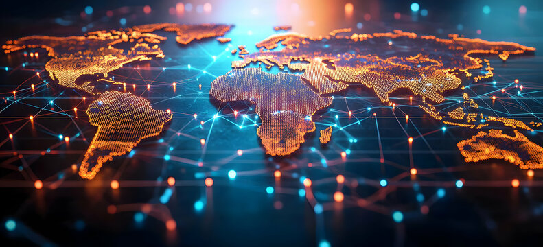Fototapeta Glowing World Map with Connection Lines