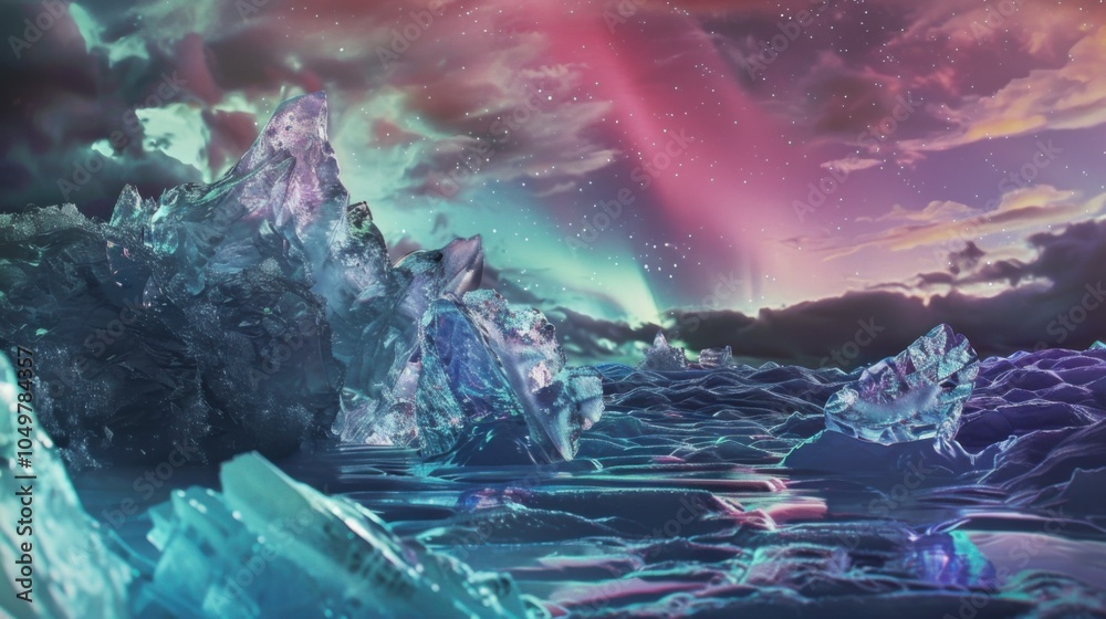 Aufkleber a mesmerizing perspective of a high-altitude glacier lake with frozen ice formations and a rare, dee