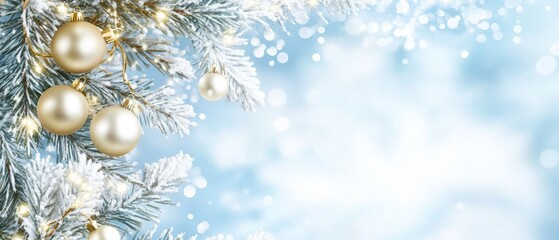 Obraz premium Festive Winter Wonderland: Sparkling Snow and Shimmering Ornaments