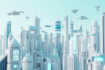 Fototapeta premium Futuristic cityscape showcasing advanced architecture and flying vehicles technology