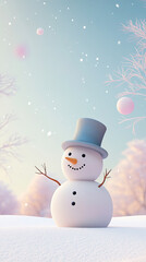 Obraz premium minimalist snowman design with geometric shapes, adorned with modern accessories, creates whimsical