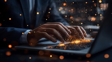 Businessperson hurriedly deleting emails and destroying files in a rush Stock Photo with side copy space