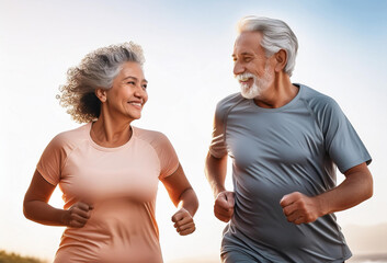 ジョギングするシニア夫婦