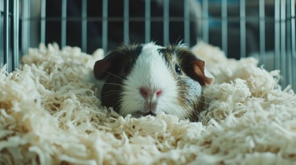 Obraz premium Close-up of a Guinea Pig Resting in its Cage