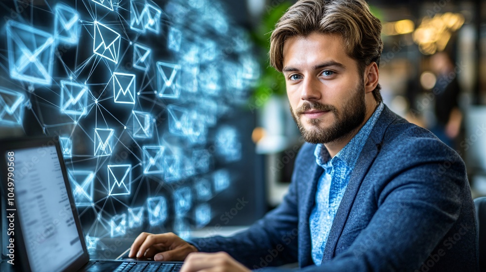 Poster business executive nervously erasing emails and clearing data to avoid legal consequences stock phot