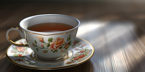 Fototapeta premium Elegant Teacup on Saucer with Blurred Background