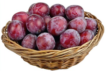 Obraz premium Juicy Harvest: Ripe Plums in a Basket on the Table