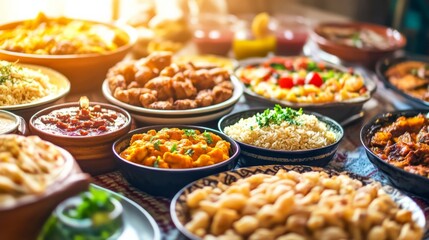 Obraz premium Eastern Family Meals with Garnished Dishes