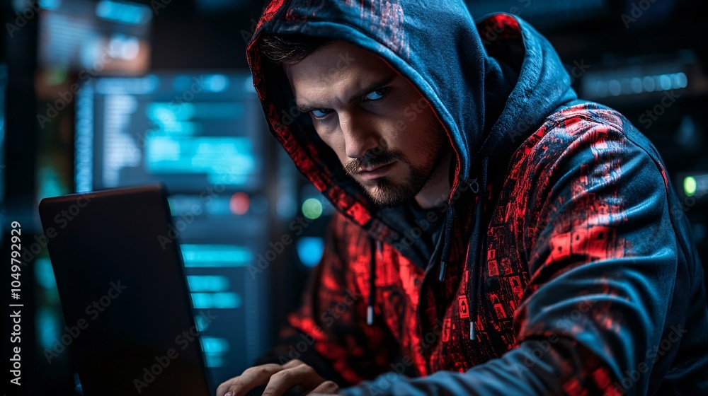 Poster employee undergoing cybersecurity training at work while reviewing phishing emails on a laptop stock