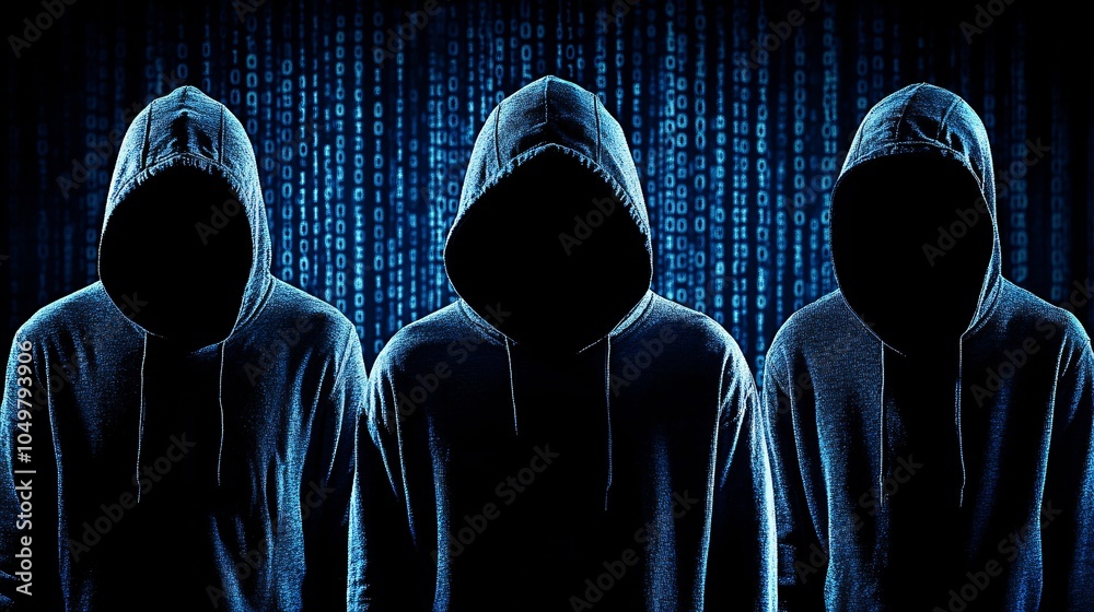 Poster Government team coordinating a response to a cyber attack targeting national security systems Stock Photo with side copy space