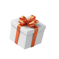 Obraz premium White gift box with orange ribbon, ideal for celebration visuals and holiday decorations