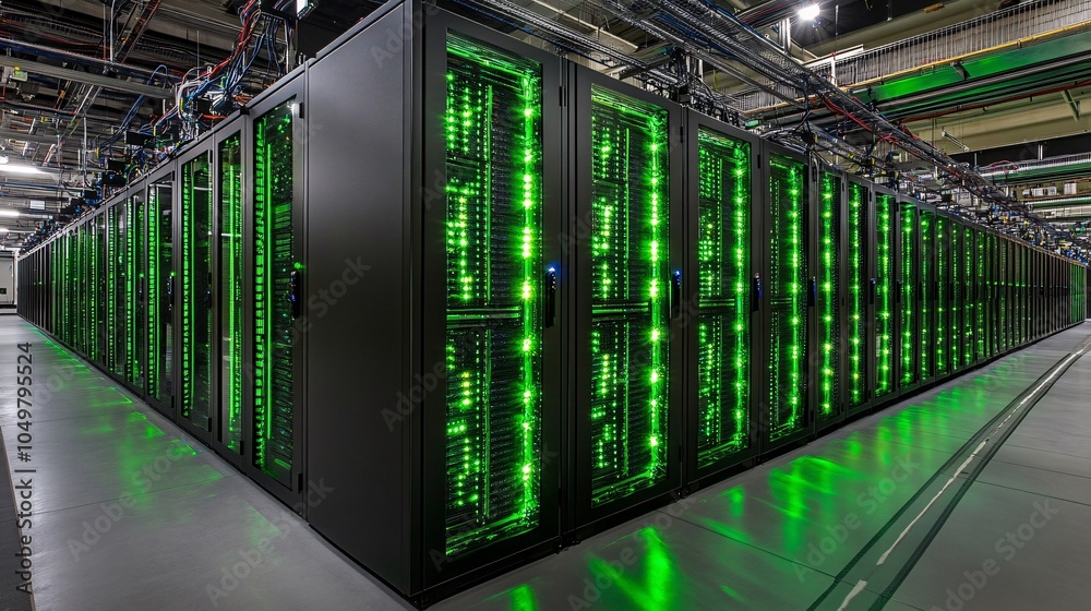 Aufkleber Team of IT professionals conducting maintenance on large-scale server systems in a data center Stock Photo with side copy space