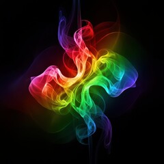 colorful smoke explosion, vibrant rainbow hues, abstract fluid motion, dynamic swirling patterns, black background, ethereal wisps, energy waves, prismatic colors, digital art, high contrast, surreal,