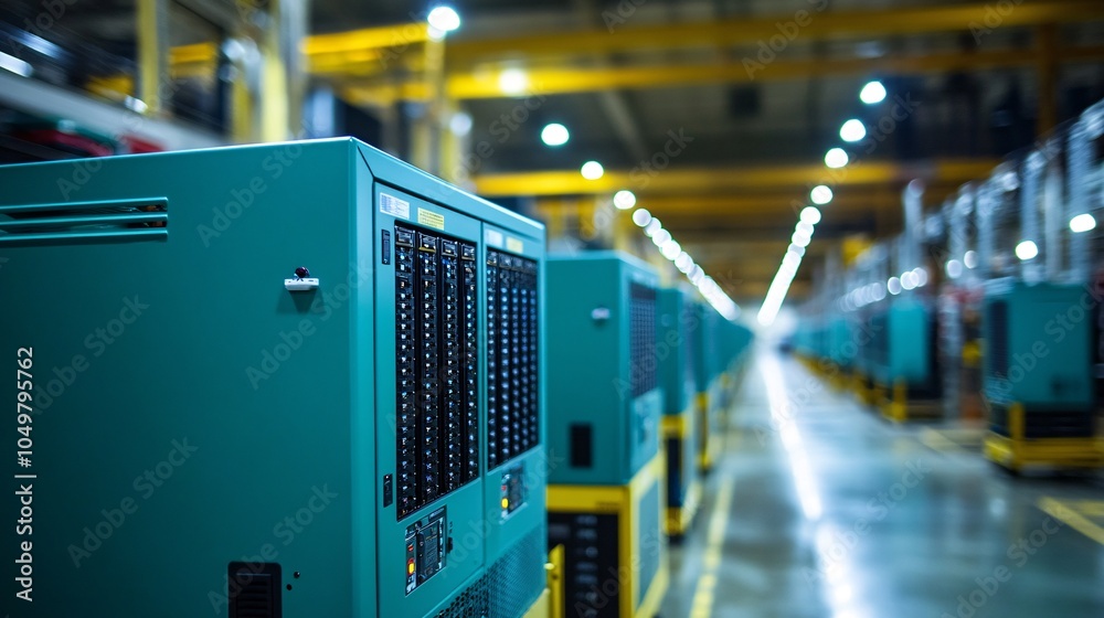 Poster Cooling systems and power backup units in a data center to maintain optimal server performance Stock Photo with side copy space