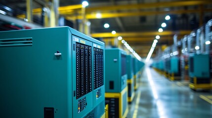 Cooling systems and power backup units in a data center to maintain optimal server performance Stock Photo with side copy space