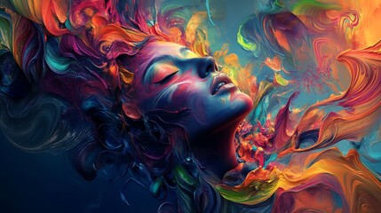 Surreal butterfly and vibrant flowers complementing graceful beauty in stunning portrait