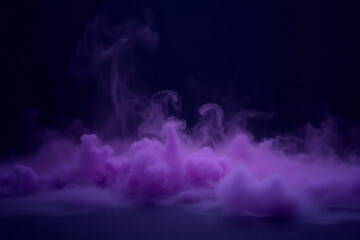 purple smoke on the floor. Isolated black background. Foggy fog effect texture overlays for text or space
