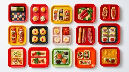 Colorful Fast Food Trays on Bright Background