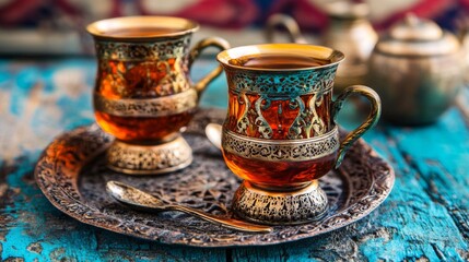 Fototapeta premium Rustic Eastern Beverages in Natural Lighting