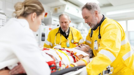 Obraz premium 救急対応する医師と患者のリアルな場面